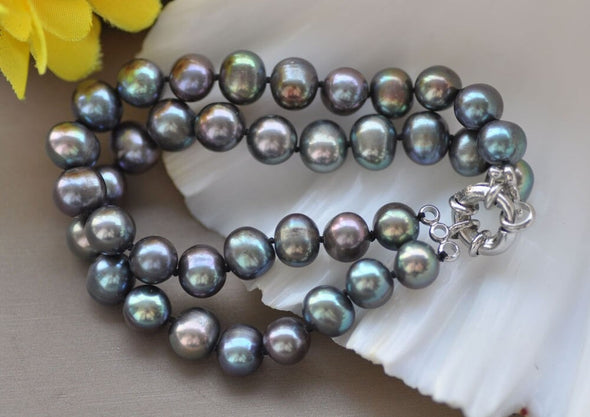 Peacock-Black Round Freshwater Pearl Bracelet