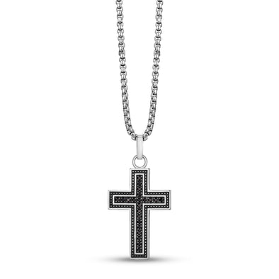 Black Stone Cross Engravable Pendant