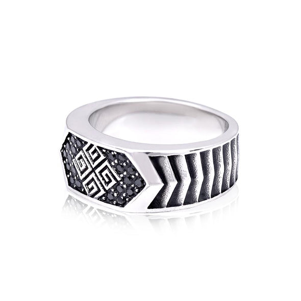 Stainless Steel Black Stone Ring