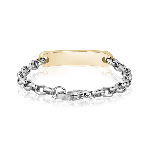 Two Tone Oval Link Engravable ID Bracelet