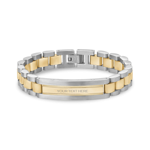 Two Tone Watch Link Engravable ID Bracelet