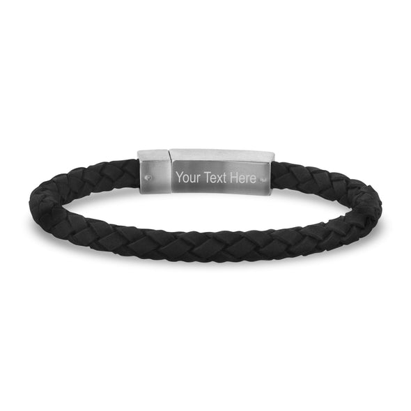 6mm Black Leather Matte Clasp Engravable Bracelet