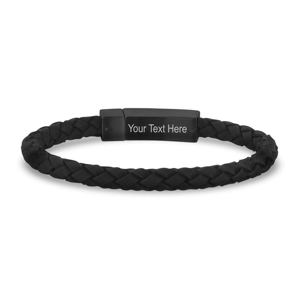 6mm Black Leather Engravable Bracelet