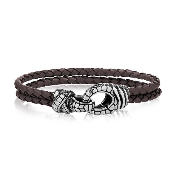 Double Row Leather Detailed Clasp Bracelet