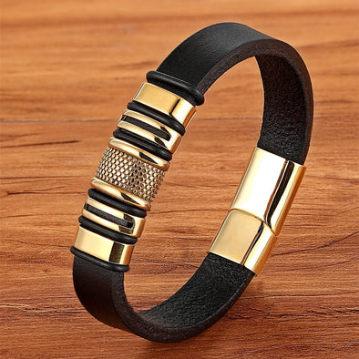 Luxury Leather Stainless Steel Men's Bracelet