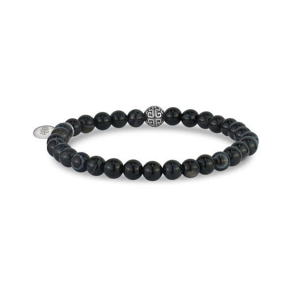 6mm Black Line Agate Stretch Bead Bracelet