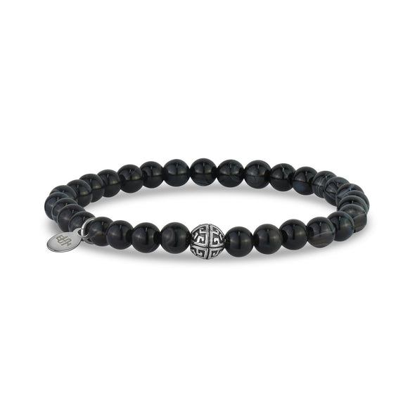 6mm Black Line Agate Stretch Bead Bracelet