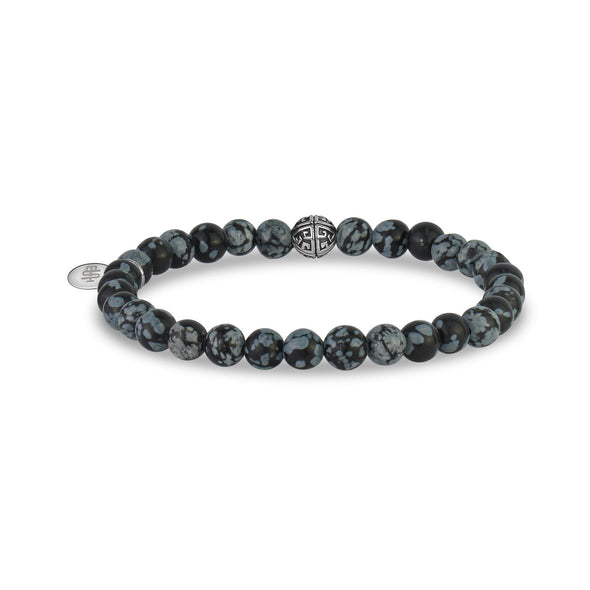 6mm Black Snowflake Stretch Bead Bracelet