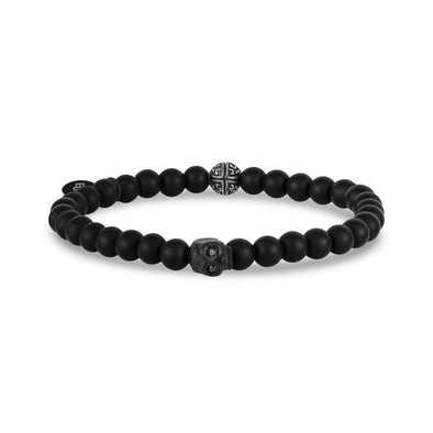 6mm Skull Head Matte Black Stretch Bead Bracelet