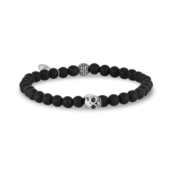 6mm Skull Head Matte Black Stretch Bead Bracelet