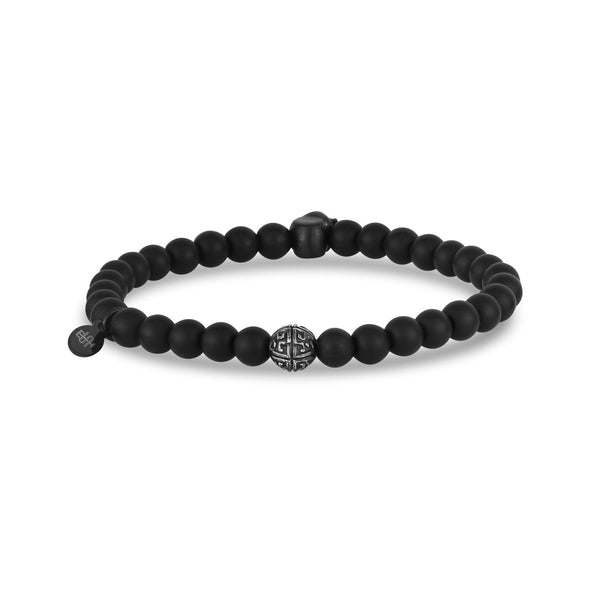 6mm Skull Head Matte Black Stretch Bead Bracelet