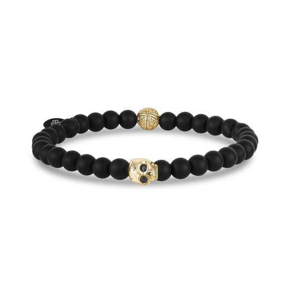 6mm Skull Head Matte Black Stretch Bead Bracelet