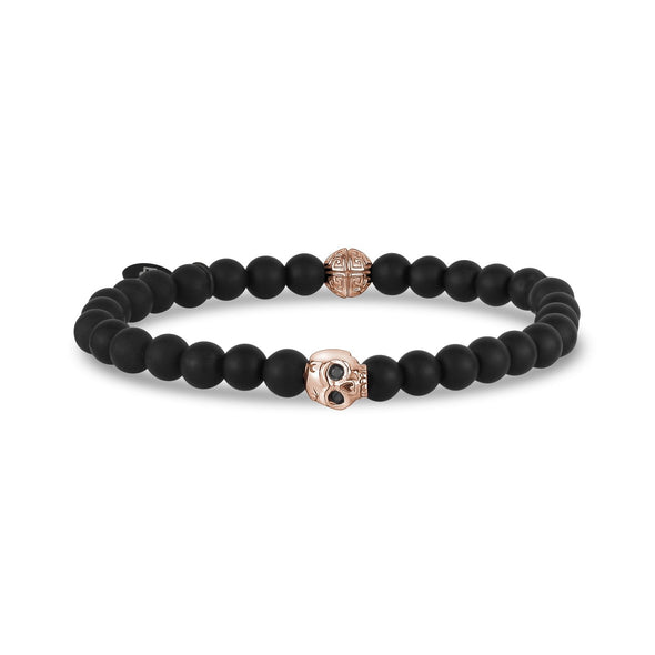 6mm Skull Head Matte Black Stretch Bead Bracelet