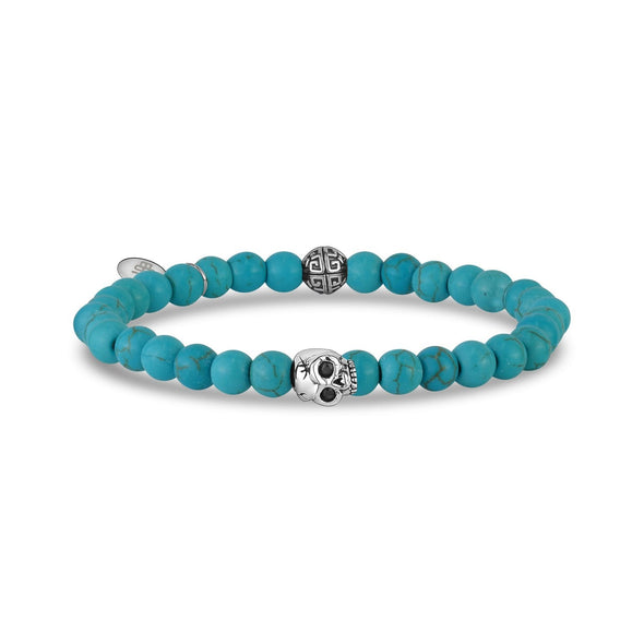 6mm Skull Head Neo Turquoise Stretch Bead Bracelet