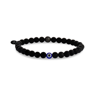 Evil Eye 6mm Matte Black Onyx Bead Bracelet