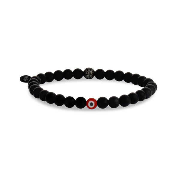 Evil Eye 6mm Matte Black Onyx Bead Bracelet